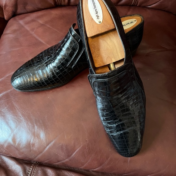 Beautiful Black Genuine Caiman Crocodile Shoe Mfg in Italy by Uomo Magli. - Picture 3 of 11